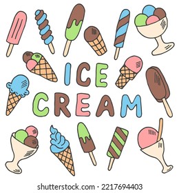 set of colored ice cream hand drawn vector
