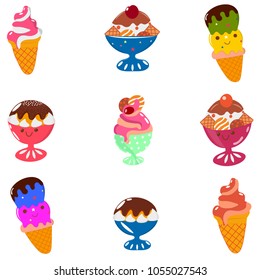 Set of colored ice cream icons. Vector illustration for your design
