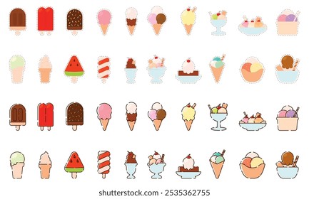 Set of colored ice cream icons Vector