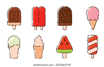 Set of colored ice cream icons Vector