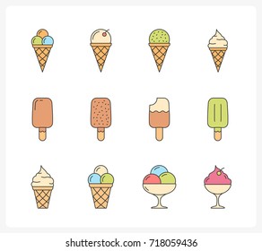 Set of colored ice cream line icons, vector eps10 illustration