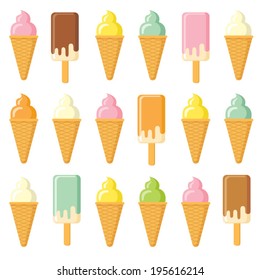 Set of colored ice cream - repeat vector flat illustration