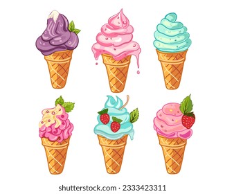 Set of colored ice creams isolated on white background,
vector illustration