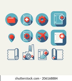 Set of colored icon for website and mobile application. Flat design. Vector. Editable. Business, documentation, production.