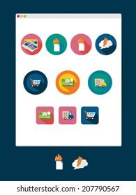 Set of colored icon for website and mobile application. Flat design. Vector. Editable. Shopping, transportation.