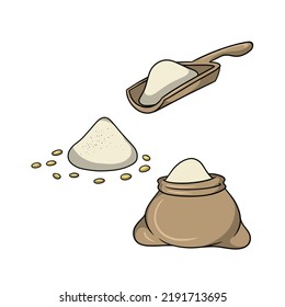 A set of colored icons, baking bread, grain, flour, vector illustration in cartoon style on a white background