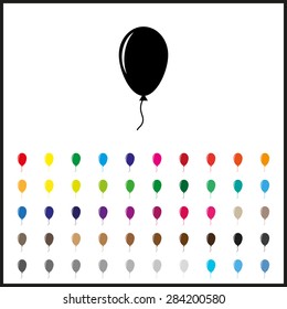 Set of colored icons. Balloon sign icon. Birthday air balloon with rope or ribbon symbol. icon. vector design
