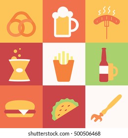 Set of colored icons with beer