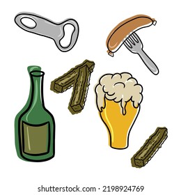 A set of colored icons, beer collection, Oktoberfest, vector illustration in cartoon style on a white background