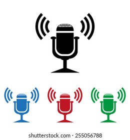 Set of colored icons. Black, blue, red, green.  Microphone. Voice recording, icon, vector illustration. Flat design style