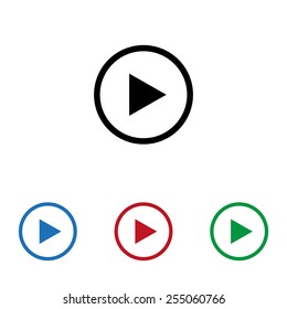 Set of colored icons. Black, blue, red, green.  play, icon, vector illustration. Flat design style