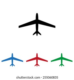 Set of colored icons. Black, blue, red, green.  plane, icon, vector illustration. Flat design style
