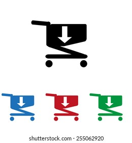 Set of colored icons. Black, blue, red, green.  put in shopping cart , icon, vector illustration. Flat design style