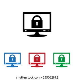 Set of colored icons. Black, blue, red, green.  Computer security concept, icon, vector illustration. Flat design style