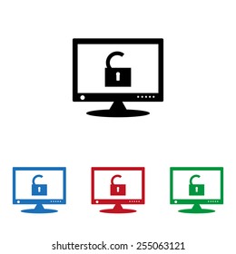 Set of colored icons. Black, blue, red, green.  Computer access is open, icon, vector illustration. Flat design style