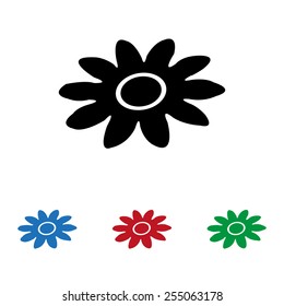Set of colored icons. Black, blue, red, green.  daisy,  icon, vector illustration. Flat design style