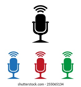 Set of colored icons. Black, blue, red, green.  Microphone. Voice recording, icon, vector illustration. Flat design style
