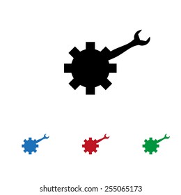 Set of colored icons. Black, blue, red, green.  Cog Settings , icon, vector illustration. Flat design style