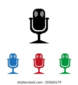 Set of colored icons. Black, blue, red, green.  Microphone. Voice recording, icon, vector illustration. Flat design style