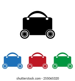Set of colored icons. Black, blue, red, green.  suitcase on wheels , icon, vector illustration. Flat design style