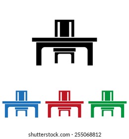 Set of colored icons. Black, blue, red, green.  desk and chair, a table in the office.  icon, vector illustration. Flat design style