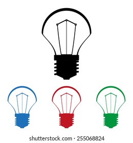 Set of colored icons. Black, blue, red, green.  incandescent bulb, icon, vector illustration. Flat design style