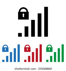 Set of colored icons. Black, blue, red, green.  signal strength indicator, closed access , icon, vector illustration. Flat design style