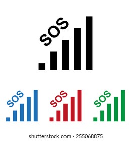 Set of colored icons. Black, blue, red, green.  no signal, poor signal strength, signal strength indicator, icon, vector illustration. Flat design style