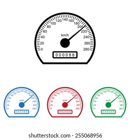 Set of colored icons. Black, blue, red, green.  speedometer. icon, vector illustration. Flat design style