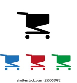 Set of colored icons. Black, blue, red, green.  Shoping basket , icon, vector illustration. Flat design style