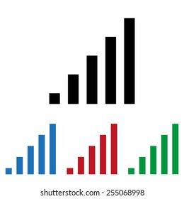 Set of colored icons. Black, blue, red, green.  signal strength indicator, icon, vector illustration. Flat design style