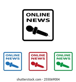 Set of colored icons. Black, blue, red, green.  of online news, icon, vector illustration. Flat design style