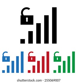 Set of colored icons. Black, blue, red, green.  signal strength indicator, open access , icon, vector illustration. Flat design style
