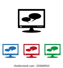 Set of colored icons. Black, blue, red, green.  chat via computer , icon, vector illustration. Flat design style