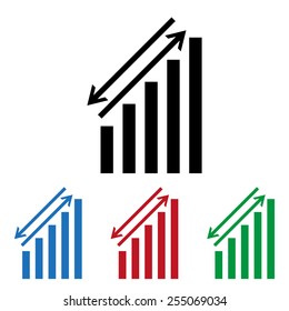 Set of colored icons. Black, blue, red, green.  chart with green and red arrows, icon, vector illustration. Flat design style