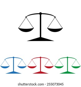 Set of colored icons. Black, blue, red, green.  Icon scales balance , icon, vector illustration. Flat design style