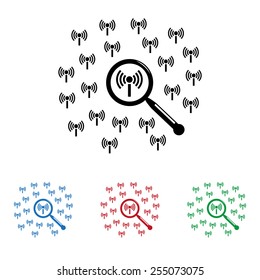 Set of colored icons. Black, blue, red, green.  Search wi-fi network , icon, vector illustration. Flat design style