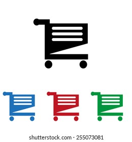 Set of colored icons. Black, blue, red, green.  Shoping basket , icon, vector illustration. Flat design style