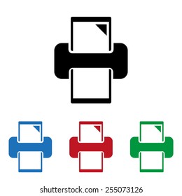 Set of colored icons. Black, blue, red, green.  printer , icon, vector illustration. Flat design style