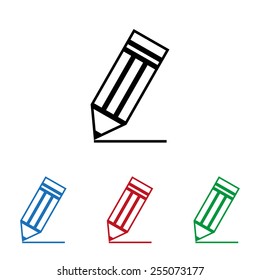 Set of colored icons. Black, blue, red, green.  black pencil, icon, vector illustration. Flat design style