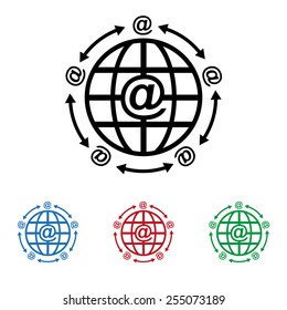 Set of colored icons. Black, blue, red, green.  Internet e-mail, icon, vector illustration. Flat design style