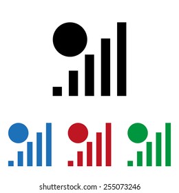 Set of colored icons. Black, blue, red, green.  no signal, poor signal strength, signal strength indicator,icon, vector illustration. Flat design style