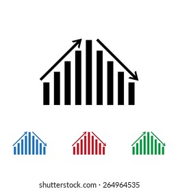 Set of colored icons. Black, blue, green, red.  Icon chart with arrows, vector illustration, EPS 10