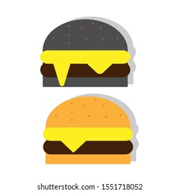 Set of colored icons with black hamburger and cheeseburger