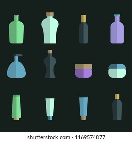 Set of colored icons of bottles for the bathroom in the style of flat.