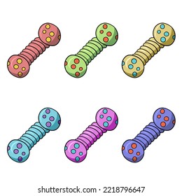 A set of colored icons, a bright rubber toy for dogs, a vector illustration in cartoon style on a white background