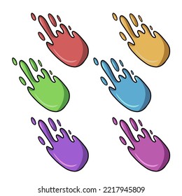 A set of colored icons, a bright spot of paint, a smear of paint, a drop, spilled paint, a vector cartoon illustration