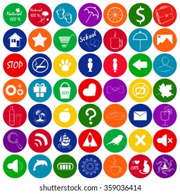 Set of colored icons, button for game design. Mobile elements for game or music players