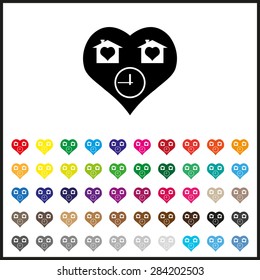 Set of colored icons. clock, House with Heart Icon. icon. vector design