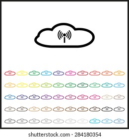 Set of colored icons. Cloud storage surrounded wi-fi network . icon. vector design